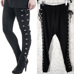 xxxiticat Black Stretch Jersey Lace Up Sides Pull On Leggings